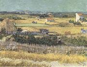 Harvest at La Crau,with Montmajour in the Background (Blue Cart) (mk09) Vincent Van Gogh